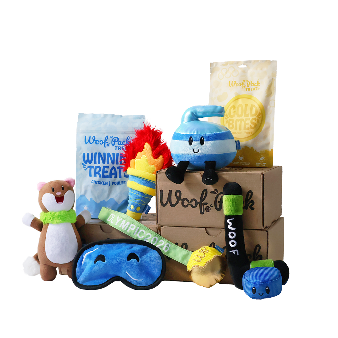 Woof Pack Olympics Box – 6 Toys & 2 Natural Treats